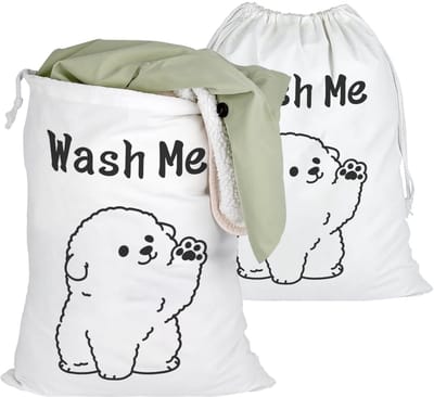 Dailygoods- Waszak 50 x 60 cm - Waszakken 2 stuks - Waszak met hondenontwerp - Opbergzakken voor wasgoed - Katoenen waszakken - Duurzaam en robuust - Wasmand