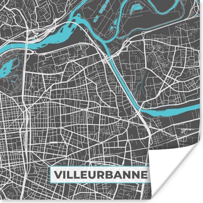 Poster Frankrijk - Plattegrond - Stadskaart - Villeurbanne - Kaart - 100x100 cm XXL