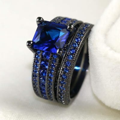 Charm Koppelringen Romantische Blauwe Strass Steentjes Dames Ringen Set Trendy Heren Roestvrij Staal Ring Mode Sieraden Voor Geliefden Cadeaus 11 blue