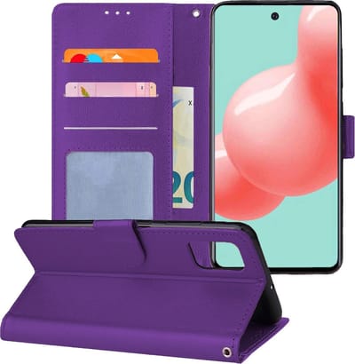 Hoesje - Met Pasjeshouder - Geschikt voor Samsung Galaxy A71 - Luxe Bookcase Portemonee - Flip Case - Kunstleer Book Case - Flipcase - Book Cover - Walletcase - Portemonneehoes - Telefoonhoesjes - Paars