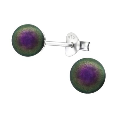 Aramat Jewels | Oorbellen | Zilveren Parel Oorbellen - Iriserend Paars - 6mm | | | |6mm | Zilver | Kinderen, Volwassenen | Verkleurd niet
