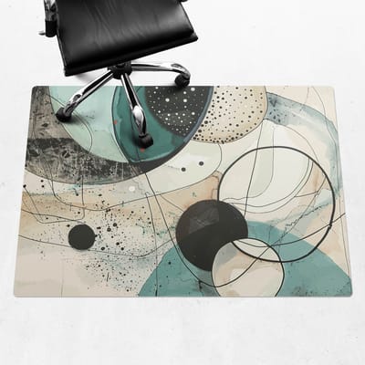 Wallfluent - Vloerbeschermer Abstracte Cirkels - 140x100 cm - Turkoois Vloerbeschermer Bureaustoel Tapijt - Rechthoekig - PVC Vloerbeschermer-Stoel Mat-Kantoordecoraties - Boho-patroon