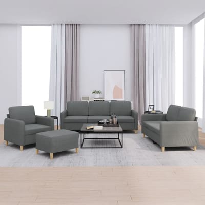 vidaXL - 4-delige - Loungeset - met - kussens - stof - donkergrijs