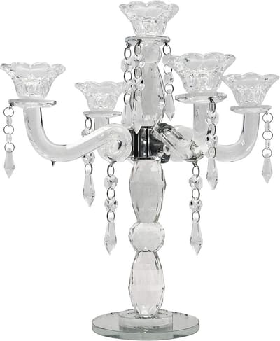 Luxe 5-Arm Kristallen Kandelaar voor Taper Kaarsen - Elegant Glazen K9 Tafelstuk