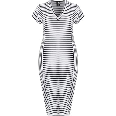 Gestreepte V-hals midi jurk dames Mat Fashion