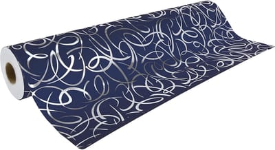Luxe cadeaupapier rol zilver arabesque blauwe achtergrond inpakpapier