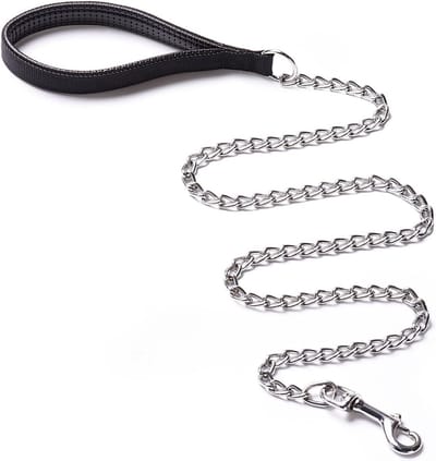 Anti-Bite Metal Dog Leash with PU Leather Handle for Puppy Small Medium Large Dogs (180cm)