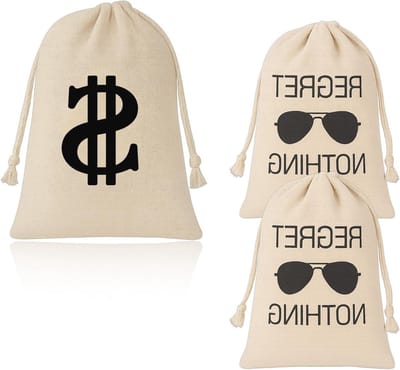 Set van 2 Geldzakken met Dollar Sign en 1 Geldzak met Zonnebril - Ideaal voor Verkleedpartijen, Bankoverval en Theatrale Accessoires