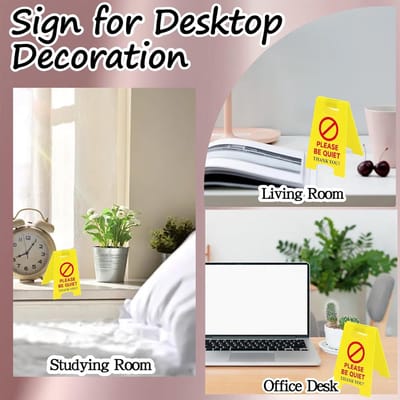 Please Be Quiet - Desk Board Tabletop Caution Sign - Geel - Humoristisch Kantoor Decor - Gag Geschenk voor Collega