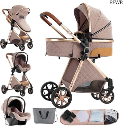 3-in-1 Kinderwagen met Omkeerbare Duwstang en Opvouwbaar Design