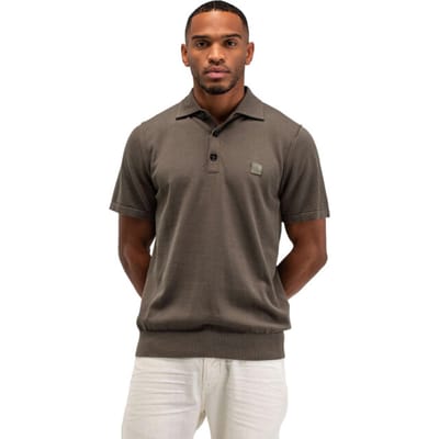 Korte mouw polo Butcher of Blue bruin 3-knoops