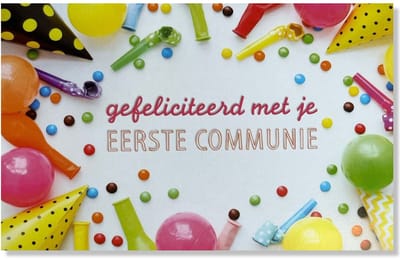 Communie Wenskaart Slingers & Ballonnen - 12x17cm - Gevouwen kaart inclusief envelop - Communiekaart
