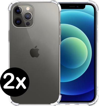 Hoesje - 2 Stuks - Geschikt voor Apple iPhone 12 Pro - Sterk & Shockproof - Back Cover - Siliconen Case - Telefoon Hoes Shock Proof - Telefoonhoes - Transparant