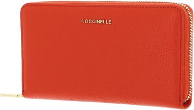 COCCINELLE Leren Portemonnee Metallic Soft Wallet Grained Leather Gazpacho Oranje