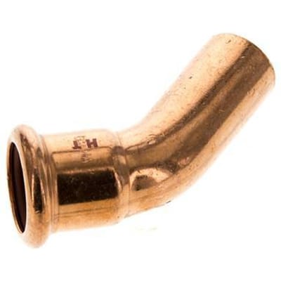 45 graden L-Perskoppeling - 22mm Persmof & 22mm Buiseinde - Koperlegering
