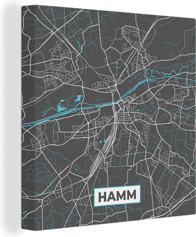Canvas Schilderij Stadskaart – Hamm – Duitsland – Plattegrond – Kaart - 20x20 cm - Wanddecoratie