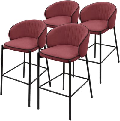 Barkruk set van 4 rood 50x101x54 cm met rugleuning en voetensteun tot 120 kg ML-Design