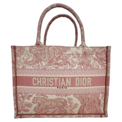 Dior Medium Book Tote Toile de Jouy geborduurde tas in roze canvas