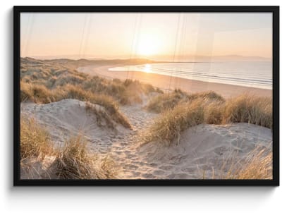 Poster in lijst - Fotolijst 90x60 cm - Posters - Duinen - Strand - Zee - Posterlijst zwart - Decoratie - Wanddecoratie woonkamer - Muurdecoratie slaapkamer