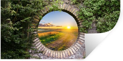 Muurstickers - Sticker Folie - Platteland - Doorkijk - Zon - 40x20 cm - Plakfolie - Muurstickers Kinderkamer - Zelfklevend Behang - Zelfklevend behangpapier - Stickerfolie