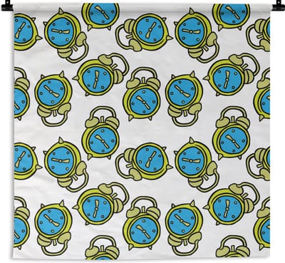 Wandkleed - Wanddoek - Wekker - Patroon - Cartoon - Slapen - 180x180 cm - Wandtapijt