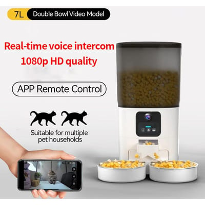 PAPIFEED kat dubbele voerbak slimme automatische voerdispenser kattenvoer hondenvoer huisdierenvoerdispenser 7L grote capaciteit verbindt wifi timer dosering 7L