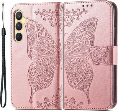 Coverup Hoesje - Geschikt voor Samsung Galaxy S24 Hoesje - Coverup Vlinder Book Case - Rose Gold