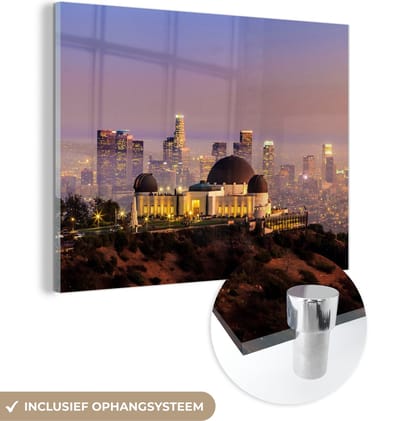 MuchoWow® Glasschilderij 120x90 cm - Schilderij acrylglas - Los Angeles - Skyline - Architectuur - Foto op glas - Schilderijen