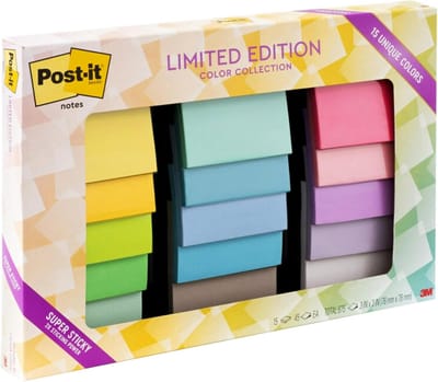 Set van 15 Blokken Super Sticky Notitieblokjes 76x76mm - 45 Vellen per Blok - Verschillende Kleuren