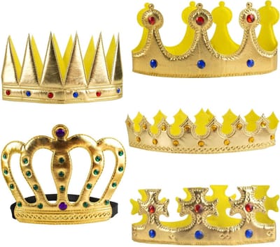 5-delige Verjaardagscorona voor Kinderen met Gouden Kroon, Strass en Kostuumaccessoires voor Prinses en Prins