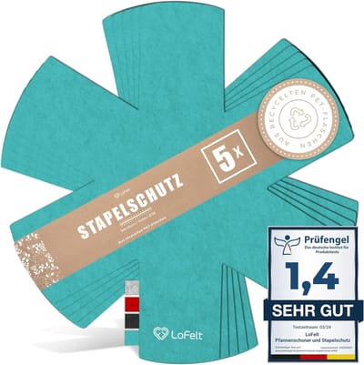 SnelShoppen - Pannenbeschermers Vilt XL Ø 38 cm - Turquoise Stervorm - Stapelbescherming voor Pannen, Potten en Keukengerei - 5 Stuks