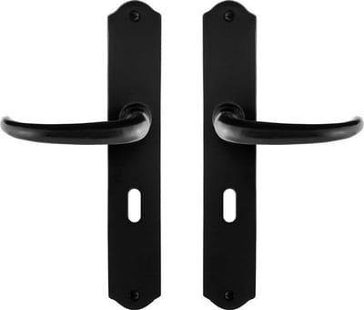 Deurkruk op schild - Smeedijzer zwart - Gietijzer - GPF - GPF6205.60 smeedijzer zwarte Deurklink Uhka op BB56, 238x41x4mm