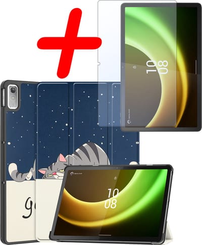 Hoesje Geschikt voor Lenovo Tab P11 (2e / 2nd Generatie) - Met Screenprotector - Trifold Bookcase - Hard Cover - Hardcover Book Case - Tablet Hoes - Kat
