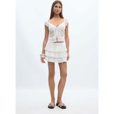 Stradivarius Broekrok van bambula met volants  Ecru XS