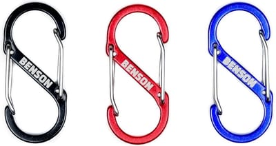 Benson Dubbele karabijnhaak set - 22 x 50 mm - Zwart, rood en blauw - 3 stuks