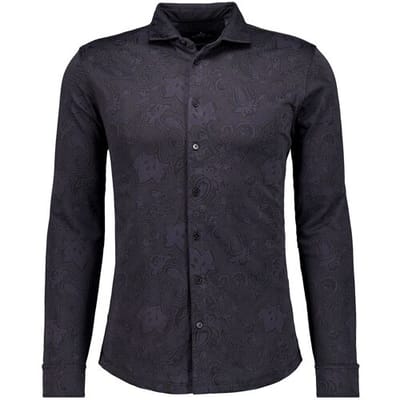 Ragman Overhemd Subtle Jacquard Paisley Pattern Soft Knit Zwart / male