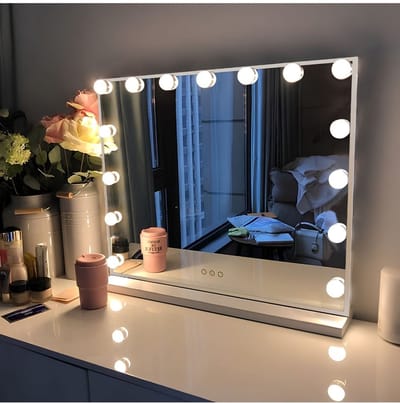 JCP® Make up Spiegel - 15 LED-lampen - Hollywood Spiegel - Make-up Spiegel met Verlichting - Blauw - 58cm x 46cm x 12cm