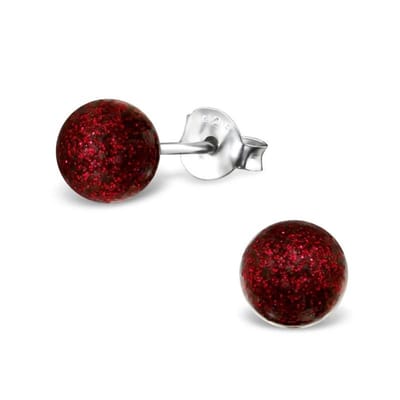Aramat Jewels | Oorbellen | Zilveren Parel Oorbellen - Tijdloze Elegantie | 6mm / Rood Glitter | | | Zilver | Kinderen, Volwassenen | Verkleurd niet