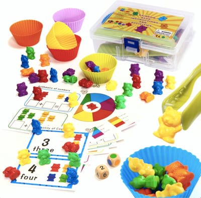 Playos® - Tellen en Sorteren - Beertjes - 44 delig - Montessori Speelgoed - Cognitief - Tel- en Sorteerset - Kleuren - Vormen - Figuren - Educatief Speelgoed - Sensorisch en Motorisch Speelgoed