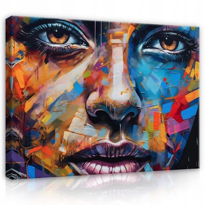 WALLARENA - Canvas schilderij - 100x70 cm - Abstrakte kunst van een vrouw met een gezicht en lippen