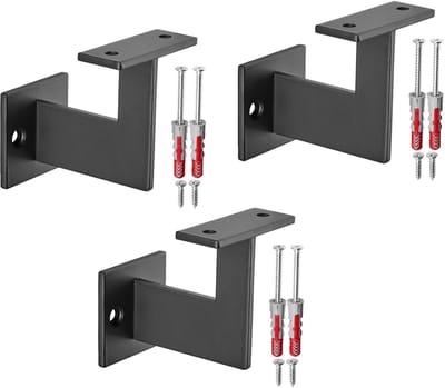 3 x leuningbevestiging, staal, zwart, plat, 90°, 63x81x78 mm