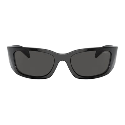 Prada Onregelmatige Vorm Zonnebril Met Arm Logo Unisex Zonnebril Zwart PRA19S-1AB5S0 Box+Shopping Bag black
