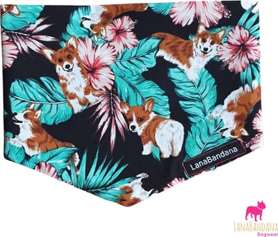 Hondenbandana | Knoopbandana | Corgis & Flowers maat S