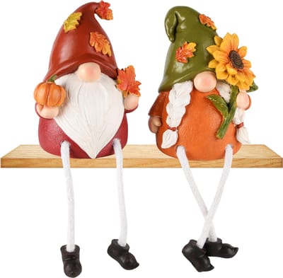 Dekoratief | Herfstgnoompje m/hangbeentjes, resina, 9x7x19cm, set van 2 stuks | A245243
