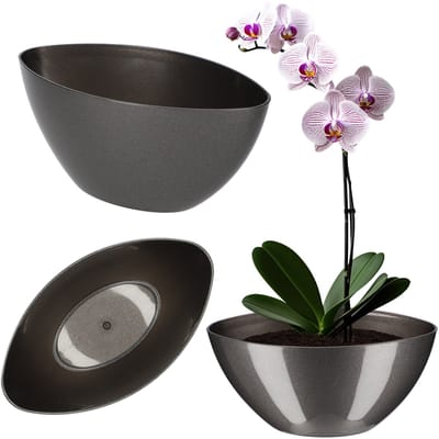 KADAX Bloempot, ovale bloempot, sierpot van kunststof, sierpot voor binnen, bloemen en planten, balkon, bloembak, moderne vorm, 30 x 14 cm, antraciet