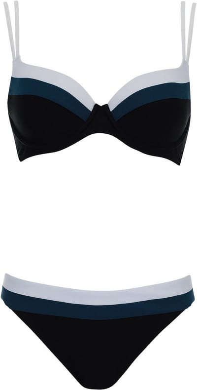 Sunflair Bikini Dames – Zwart/Wit/Blauw – Voorgevormde Cups & Beugel – Sportieve Look – Verstelbare Bandjes – Maat 38 B-Cup