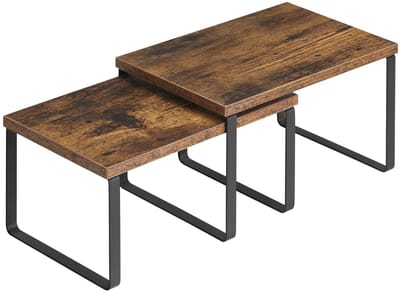 Opbergrek 2-delige set, opbergrek, opslagrek , kastplanken, organiseerrek, stapelbaar kruidenrek,29,7 x 19,5 x 15,5 cm + 29,7 x 18,5 x 13,6 cm, zwart + bruin stevig metalen frame, geschikt voor keuken, kantoor en eetkamer,