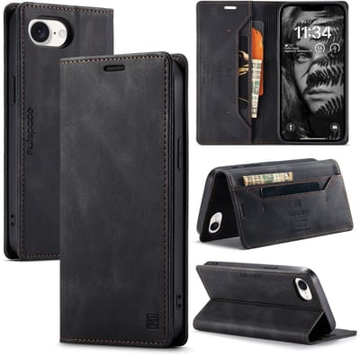 Luxe Flip Case met RFID Bescherming Kaarthouder en Magneetsluiting voor Apple iPhone 17e / 16e _ Zwart