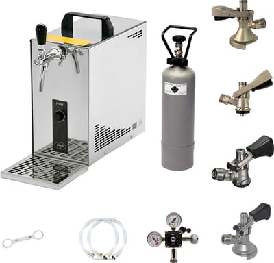 Complete Set - Biertap PYGMY 25 LE, 1-kraans, 35 liter/uur - met Set van 4 Fustkoppeling - Droogkoeler - Bierkoeler