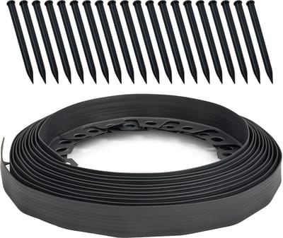 Garronda – Bedranding - Kunststof Stoeprand met Bevestigingsankers – 10 m x 4 cm met 20 Bevestigingsnagels – GD-JBM-Rollborder1000